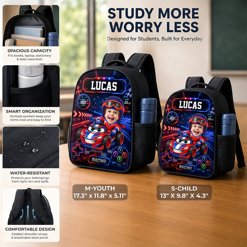 Custom Photo Kids Front Printed Backpack Personalized Back To School Gifts For Kids Cruising Into
